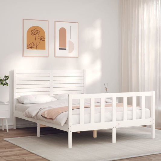 Bedframe met hoofdbord massief hout wit 120x200 cm Bedden & bedframes | Creëer jouw Trendy Thuis | Gratis bezorgd & Retour | Trendy.nl