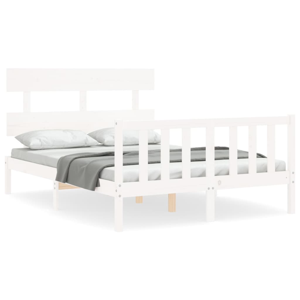 Bedframe met hoofdbord massief hout wit