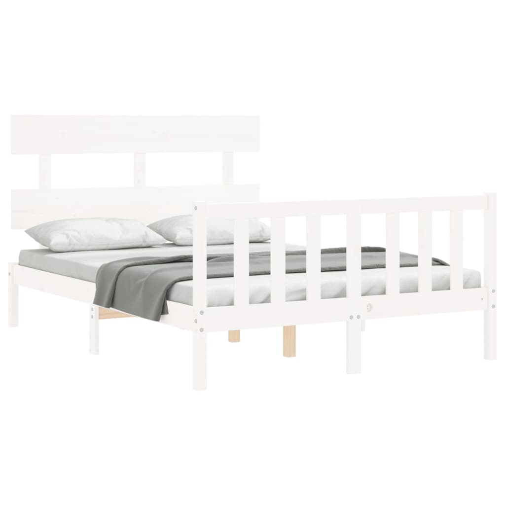 Bedframe met hoofdbord massief hout wit