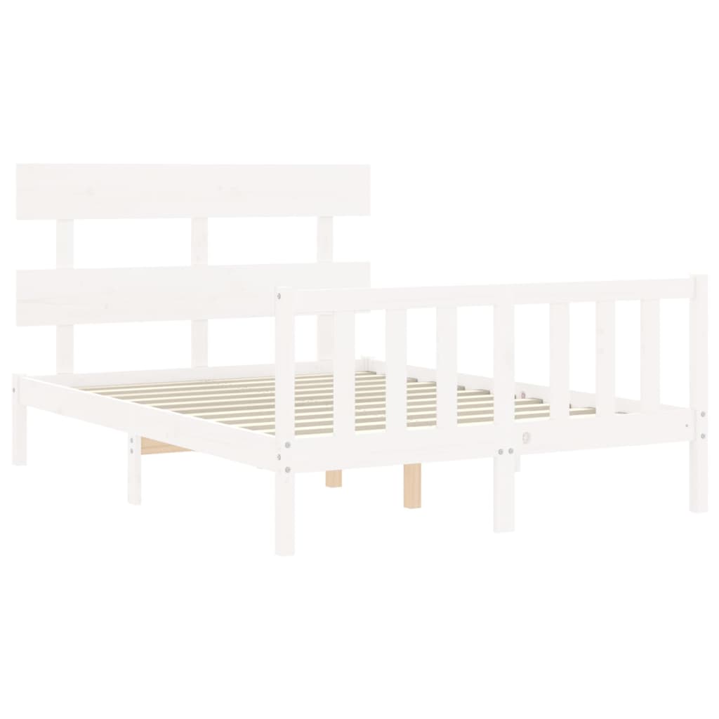 Bedframe met hoofdbord massief hout wit