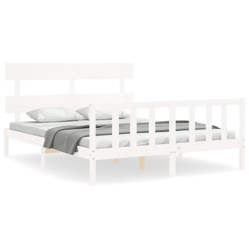 Bedframe met hoofdbord massief hout wit 160x200 cm Bedden & bedframes | Creëer jouw Trendy Thuis | Gratis bezorgd & Retour | Trendy.nl