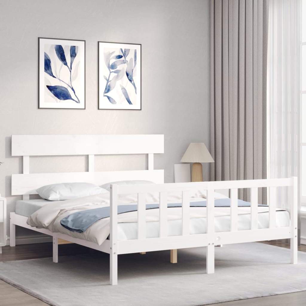 Bedframe met hoofdbord massief hout wit 160x200 cm Bedden & bedframes | Creëer jouw Trendy Thuis | Gratis bezorgd & Retour | Trendy.nl