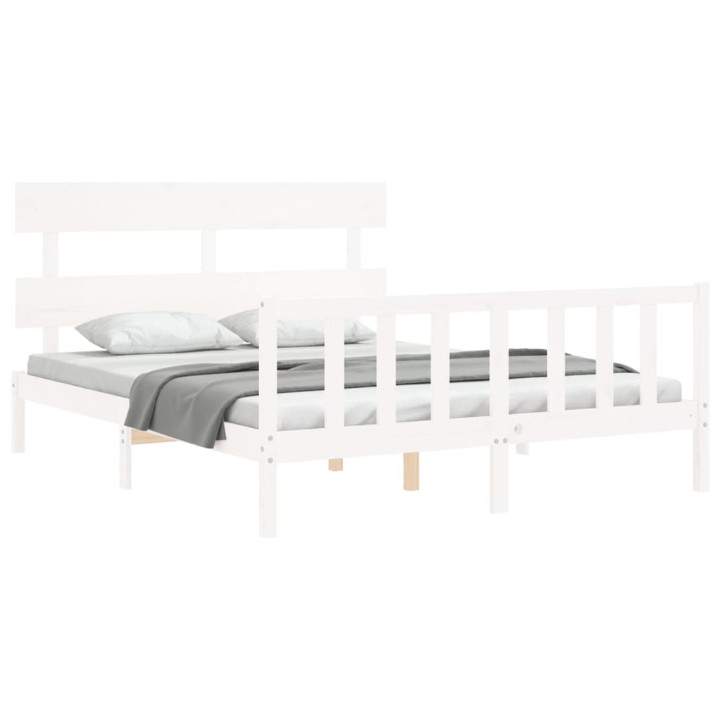 Bedframe met hoofdbord massief hout wit 160x200 cm Bedden & bedframes | Creëer jouw Trendy Thuis | Gratis bezorgd & Retour | Trendy.nl