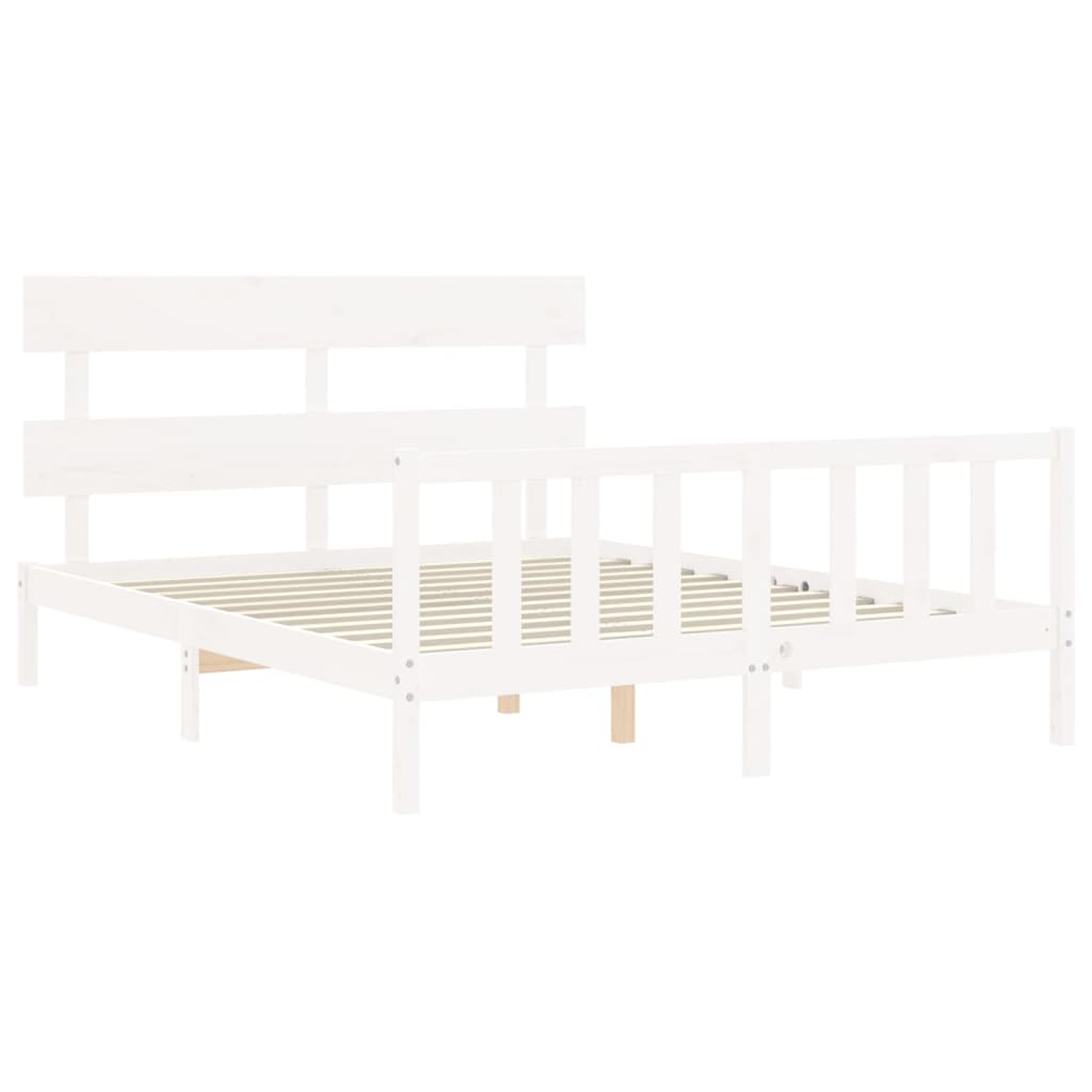 Bedframe met hoofdbord massief hout wit 160x200 cm Bedden & bedframes | Creëer jouw Trendy Thuis | Gratis bezorgd & Retour | Trendy.nl