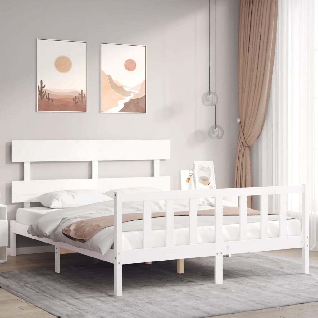 Bedframe met hoofdbord massief hout wit 160x200 cm Bedden & bedframes | Creëer jouw Trendy Thuis | Gratis bezorgd & Retour | Trendy.nl