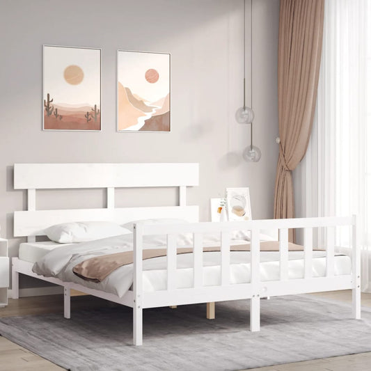 Bedframe met hoofdbord massief hout wit 160x200 cm Bedden & bedframes | Creëer jouw Trendy Thuis | Gratis bezorgd & Retour | Trendy.nl