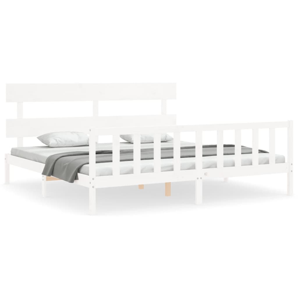 Bedframe met hoofdbord massief hout wit