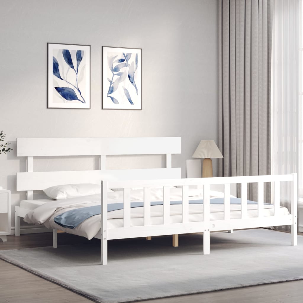 Bedframe met hoofdbord massief hout wit