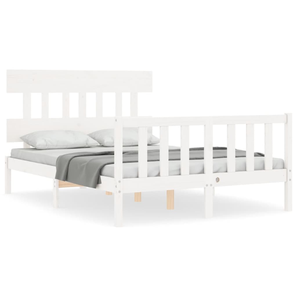 Bedframe met hoofdbord massief hout wit