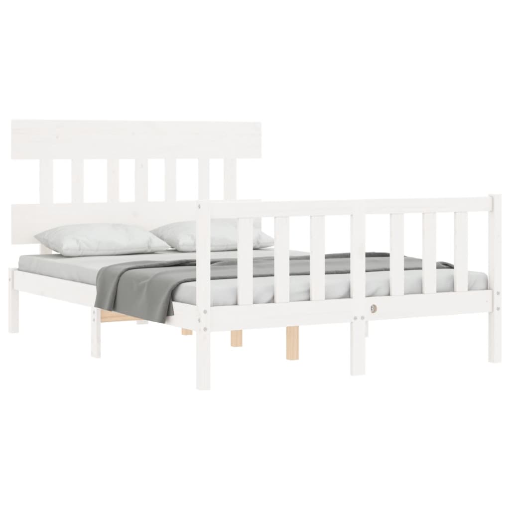 Bedframe met hoofdbord massief hout wit