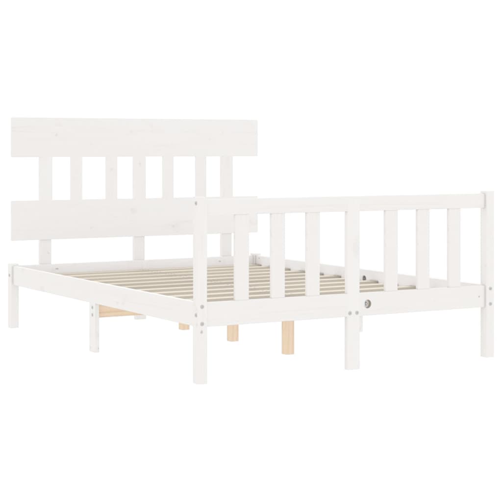 Bedframe met hoofdbord massief hout wit