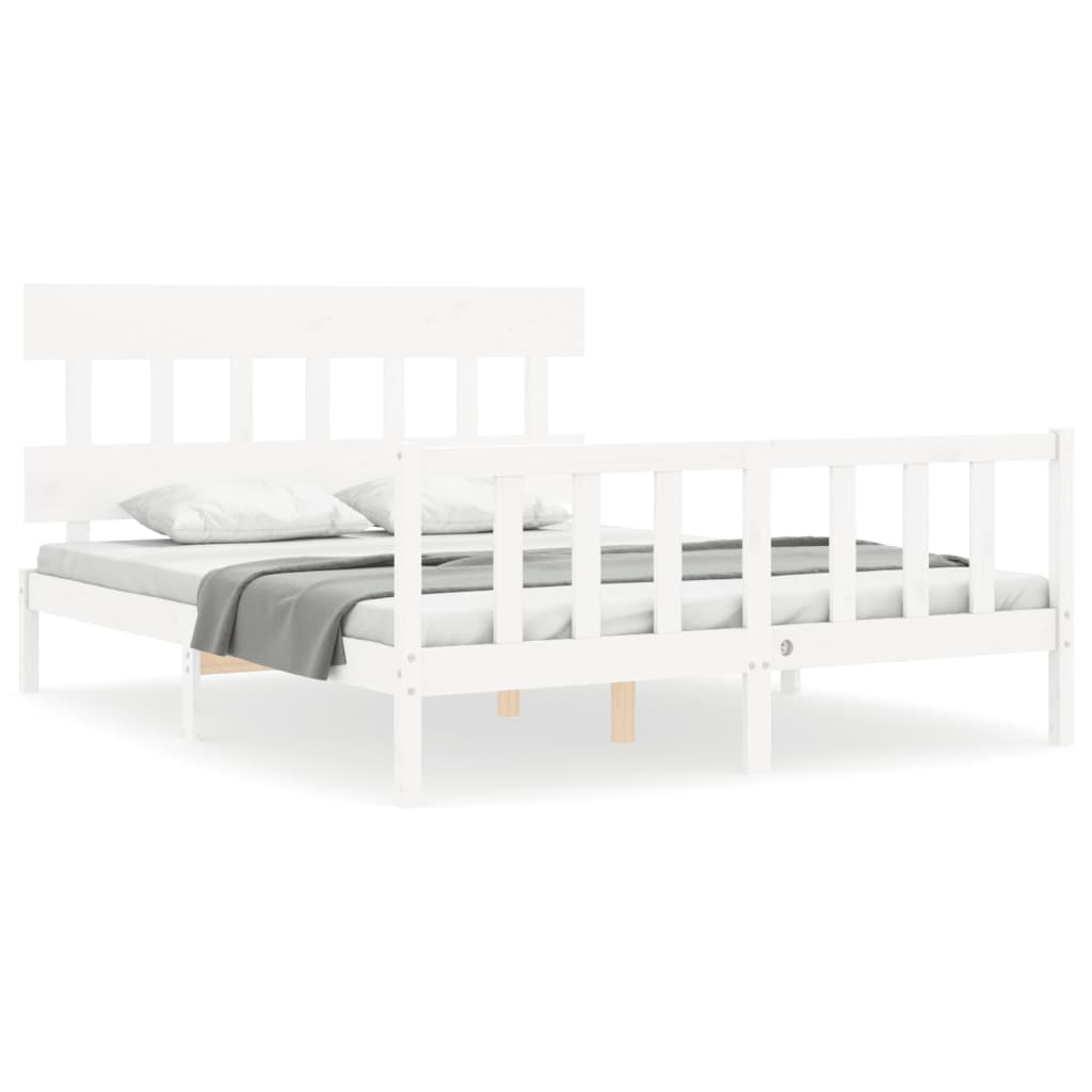 Bedframe met hoofdbord massief hout wit 160x200 cm Bedden & bedframes | Creëer jouw Trendy Thuis | Gratis bezorgd & Retour | Trendy.nl