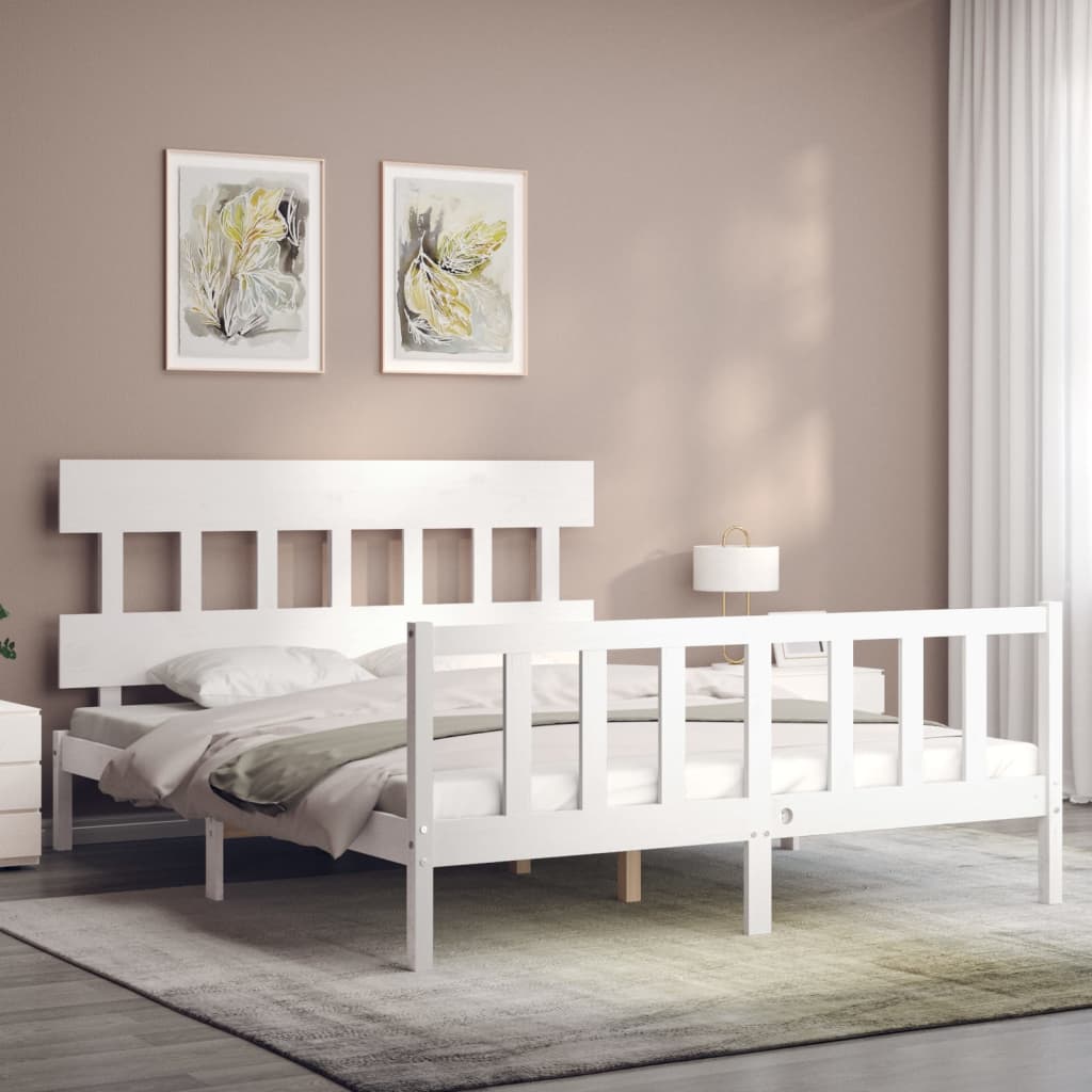 Bedframe met hoofdbord massief hout wit 160x200 cm Bedden & bedframes | Creëer jouw Trendy Thuis | Gratis bezorgd & Retour | Trendy.nl