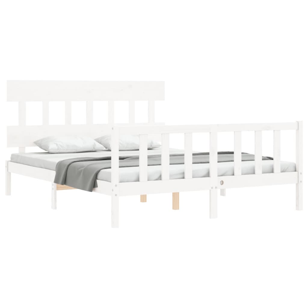 Bedframe met hoofdbord massief hout wit 160x200 cm Bedden & bedframes | Creëer jouw Trendy Thuis | Gratis bezorgd & Retour | Trendy.nl