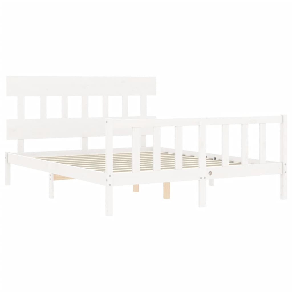 Bedframe met hoofdbord massief hout wit 160x200 cm Bedden & bedframes | Creëer jouw Trendy Thuis | Gratis bezorgd & Retour | Trendy.nl