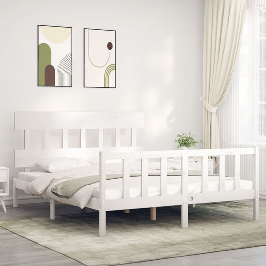 Bedframe met hoofdbord massief hout wit 160x200 cm Bedden & bedframes | Creëer jouw Trendy Thuis | Gratis bezorgd & Retour | Trendy.nl