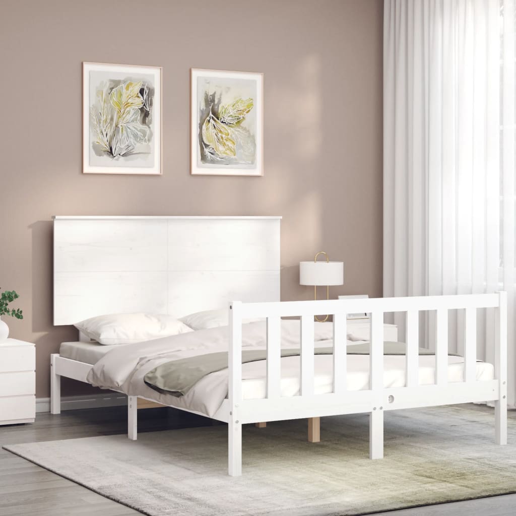 Bedframe met hoofdbord massief hout wit Bedden & bedframes | Creëer jouw Trendy Thuis | Gratis bezorgd & Retour | Trendy.nl