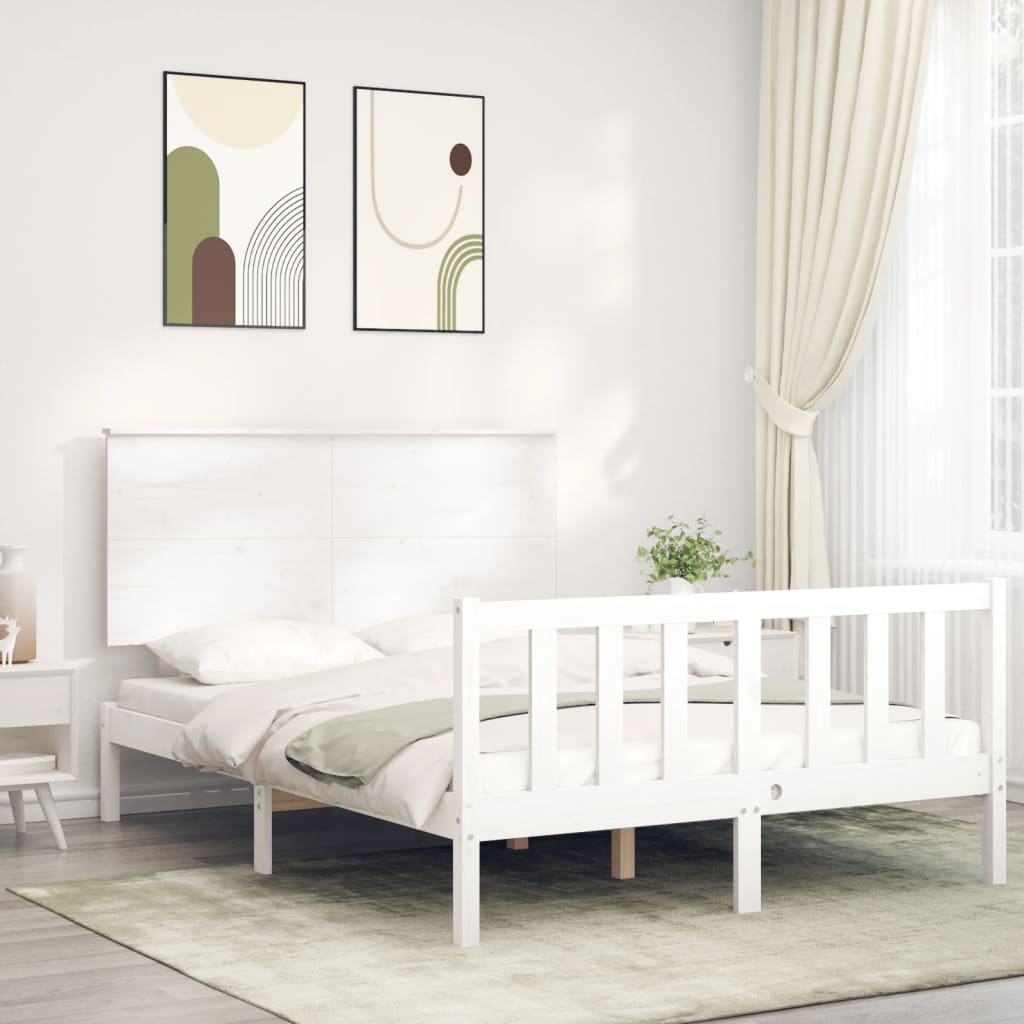 Bedframe met hoofdbord massief hout wit Bedden & bedframes | Creëer jouw Trendy Thuis | Gratis bezorgd & Retour | Trendy.nl