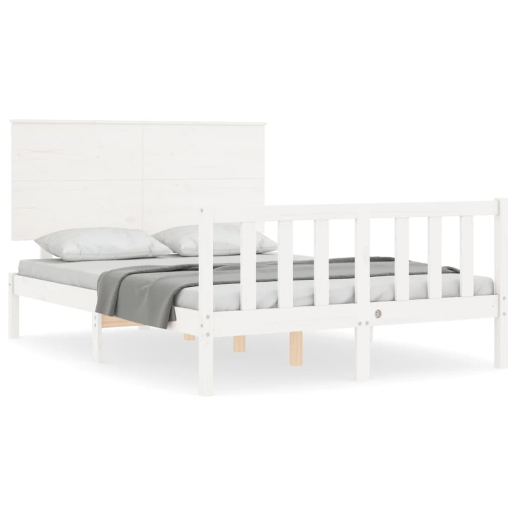 Bedframe met hoofdbord massief hout wit