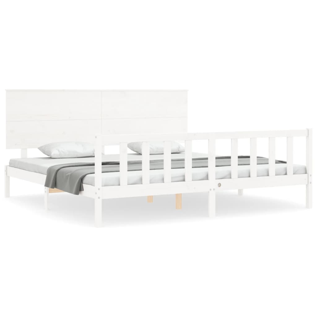 Bedframe met hoofdbord massief hout wit