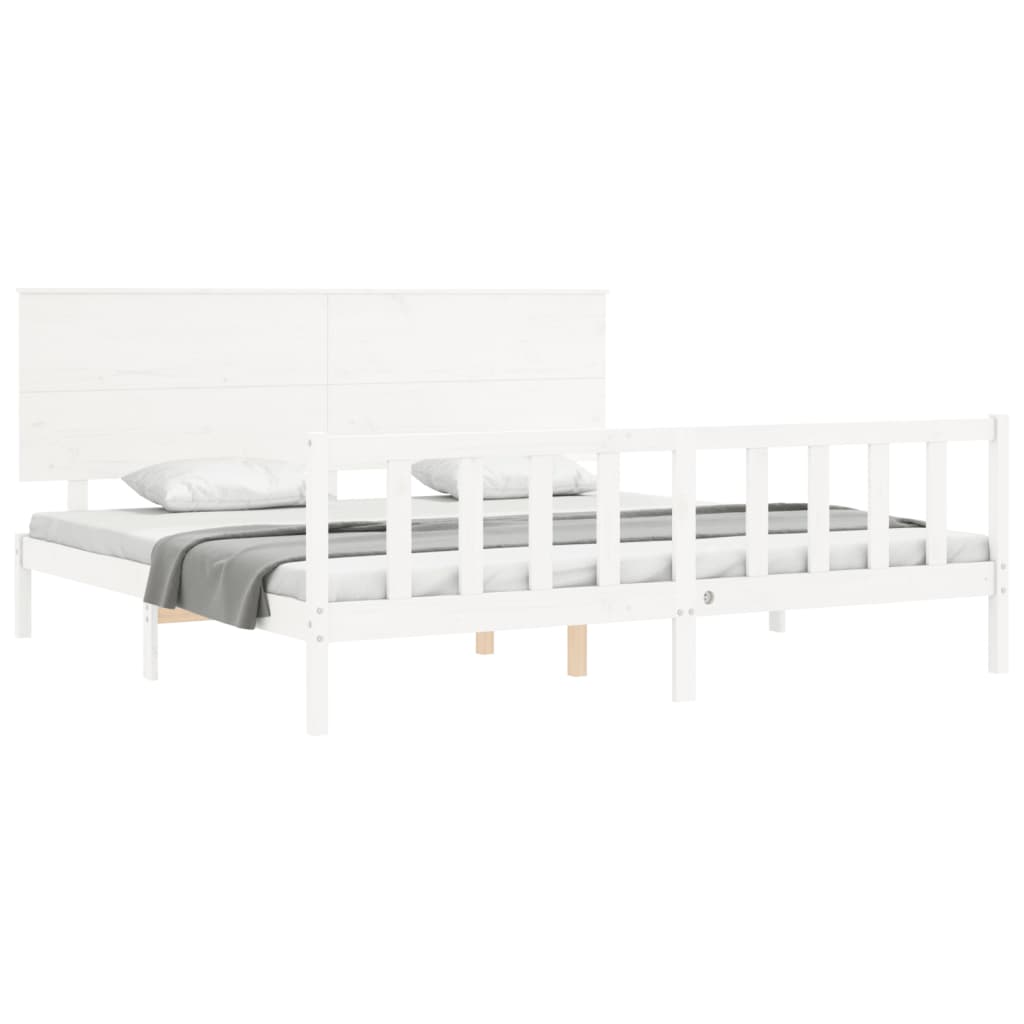 Bedframe met hoofdbord massief hout wit