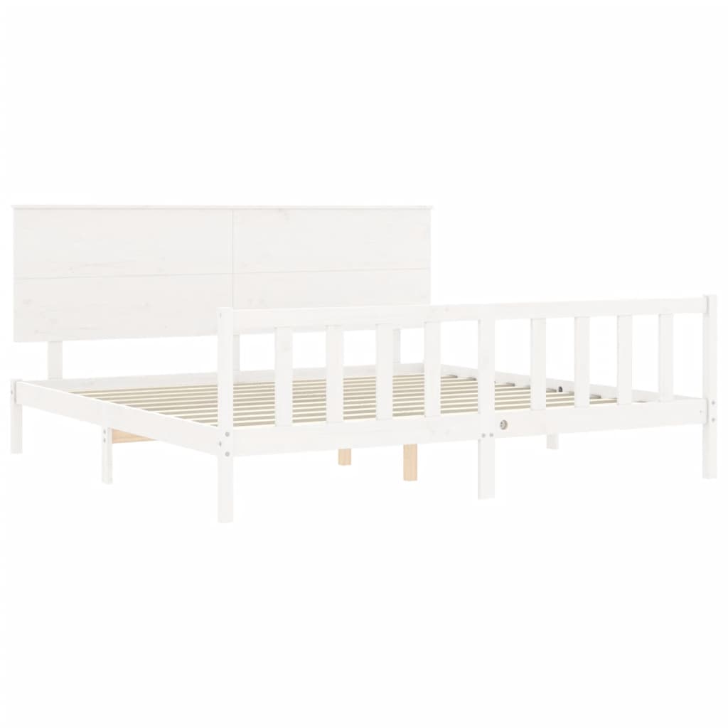 Bedframe met hoofdbord massief hout wit