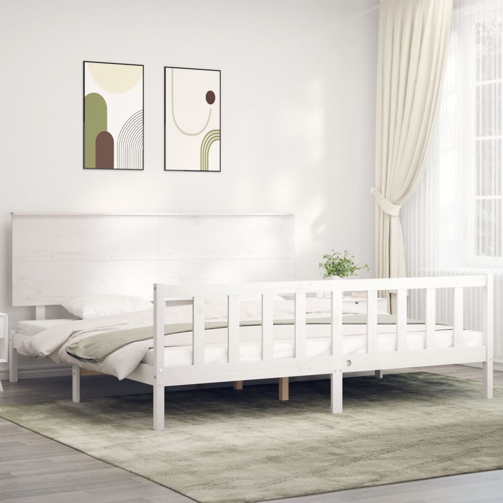 Bedframe met hoofdbord massief hout wit