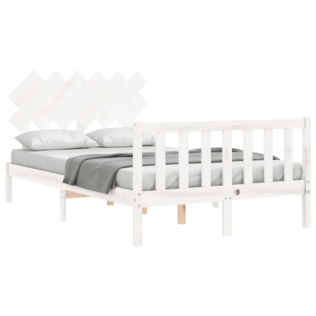 Bedframe met hoofdbord massief hout wit