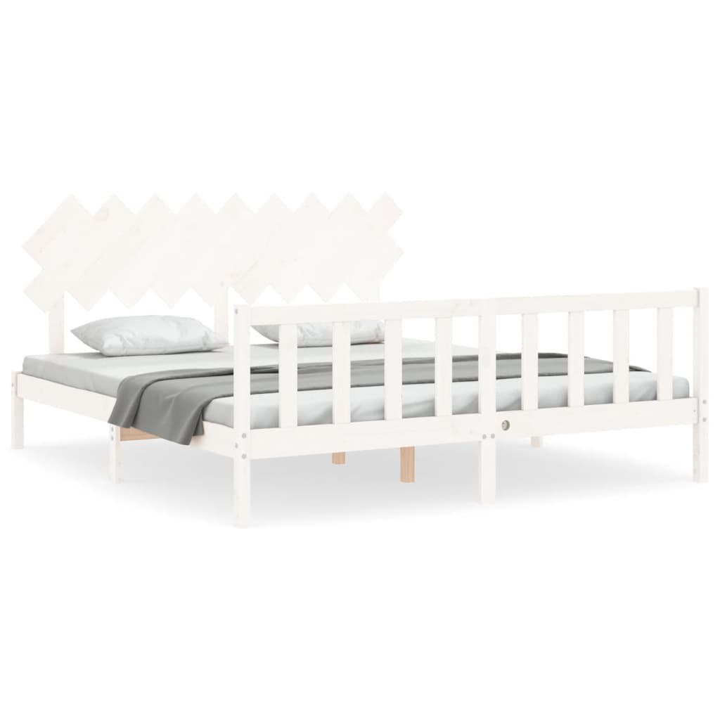 Bedframe met hoofdbord massief hout wit Super King Size