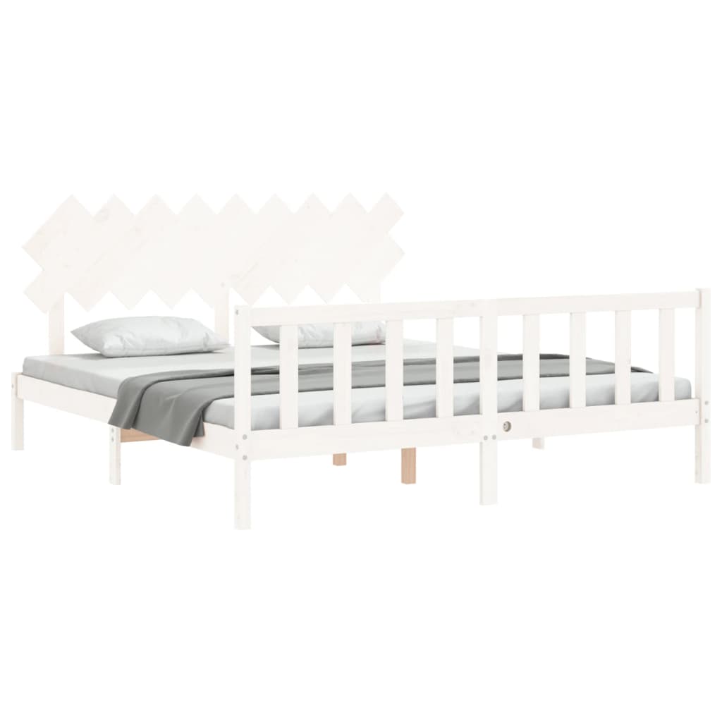 Bedframe met hoofdbord massief hout wit Super King Size