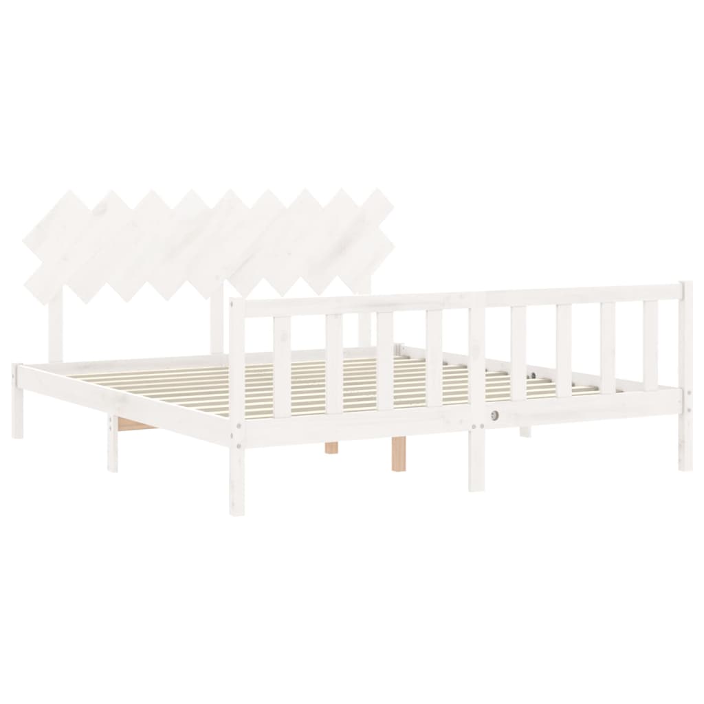 Bedframe met hoofdbord massief hout wit Super King Size