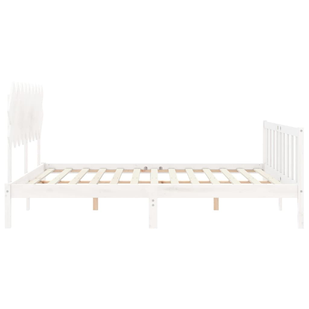 Bedframe met hoofdbord massief hout wit Super King Size