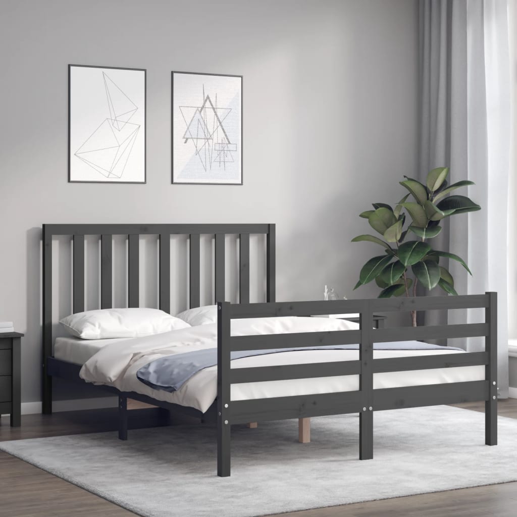 Bedframe met hoofdbord massief hout grijs Bedden & bedframes | Creëer jouw Trendy Thuis | Gratis bezorgd & Retour | Trendy.nl