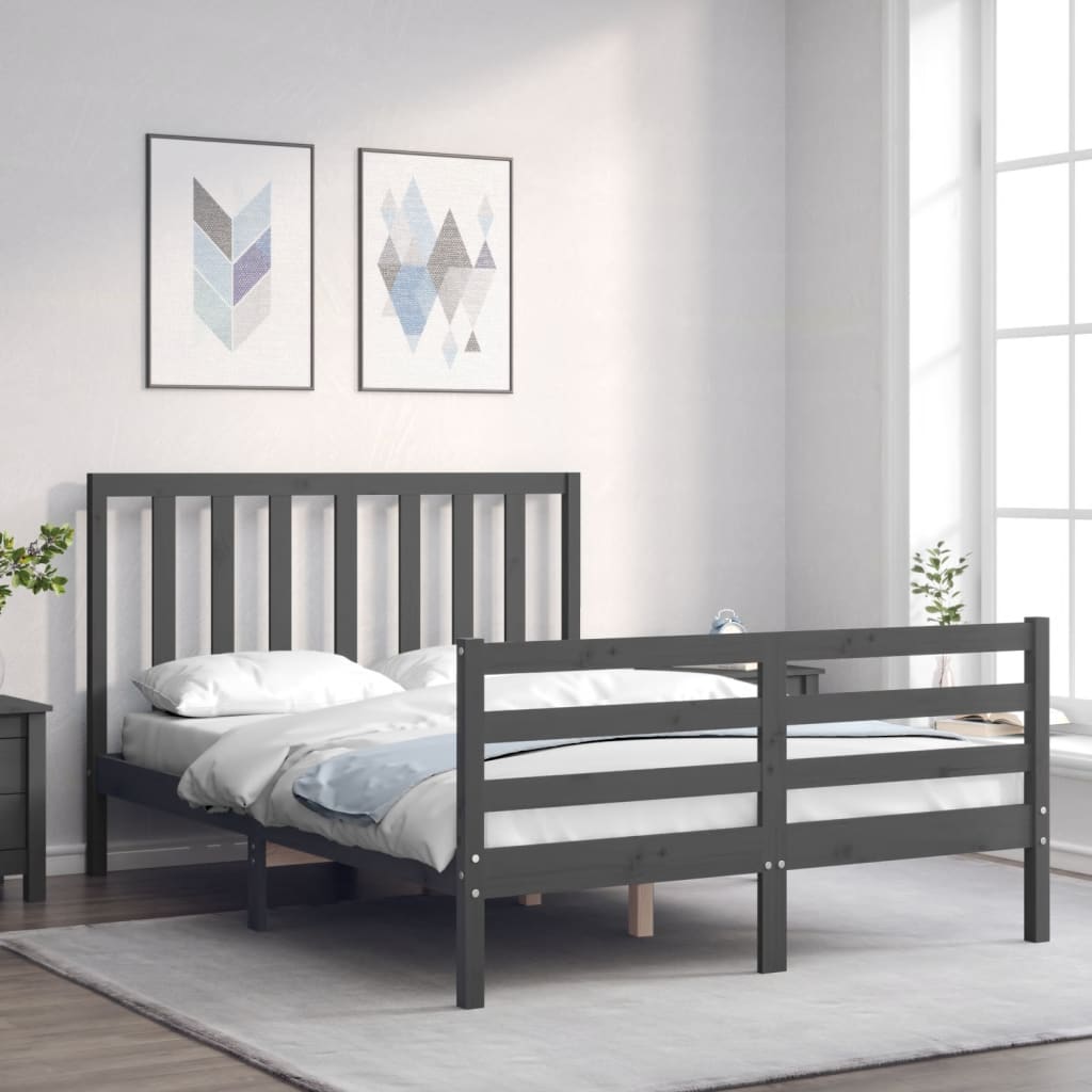 Bedframe met hoofdbord massief hout grijs Bedden & bedframes | Creëer jouw Trendy Thuis | Gratis bezorgd & Retour | Trendy.nl