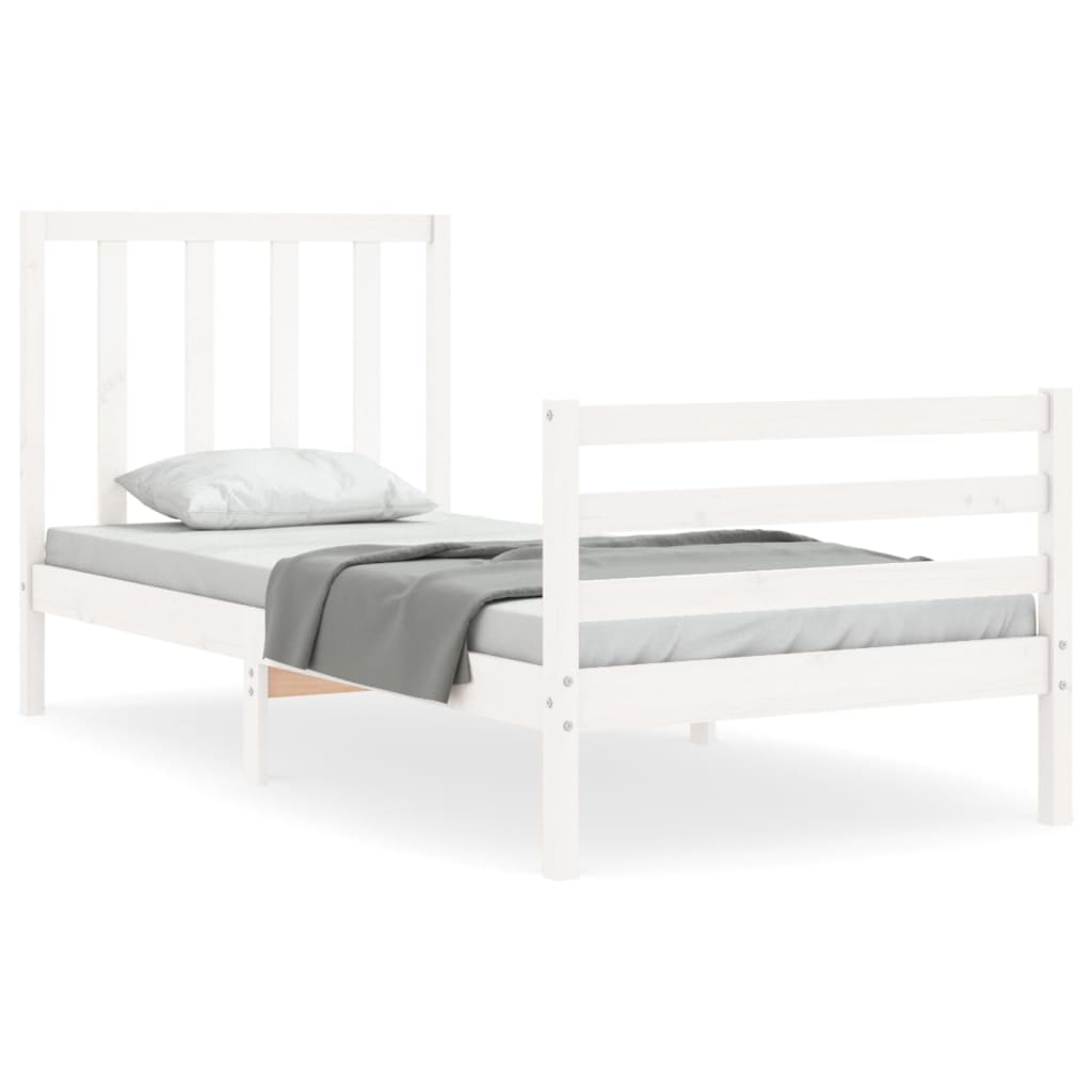 Bedframe met hoofdbord massief hout wit 90x200 cm Bedden & bedframes | Creëer jouw Trendy Thuis | Gratis bezorgd & Retour | Trendy.nl