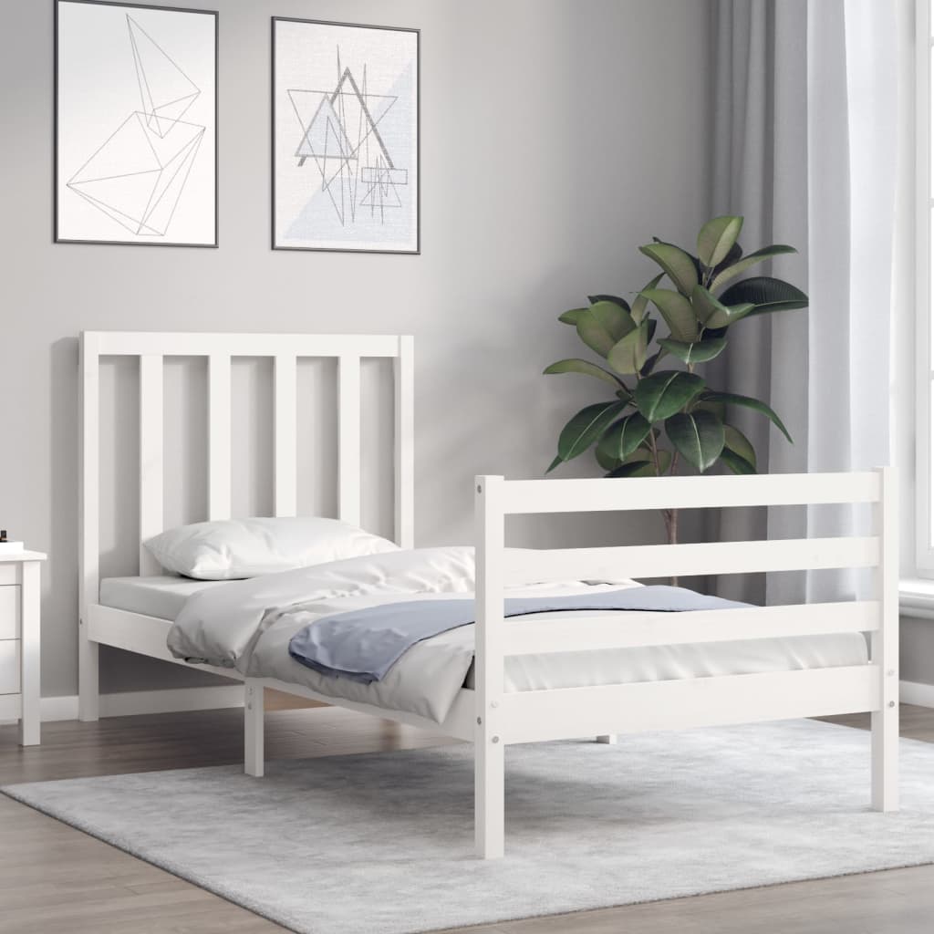 Bedframe met hoofdbord massief hout wit 90x200 cm Bedden & bedframes | Creëer jouw Trendy Thuis | Gratis bezorgd & Retour | Trendy.nl