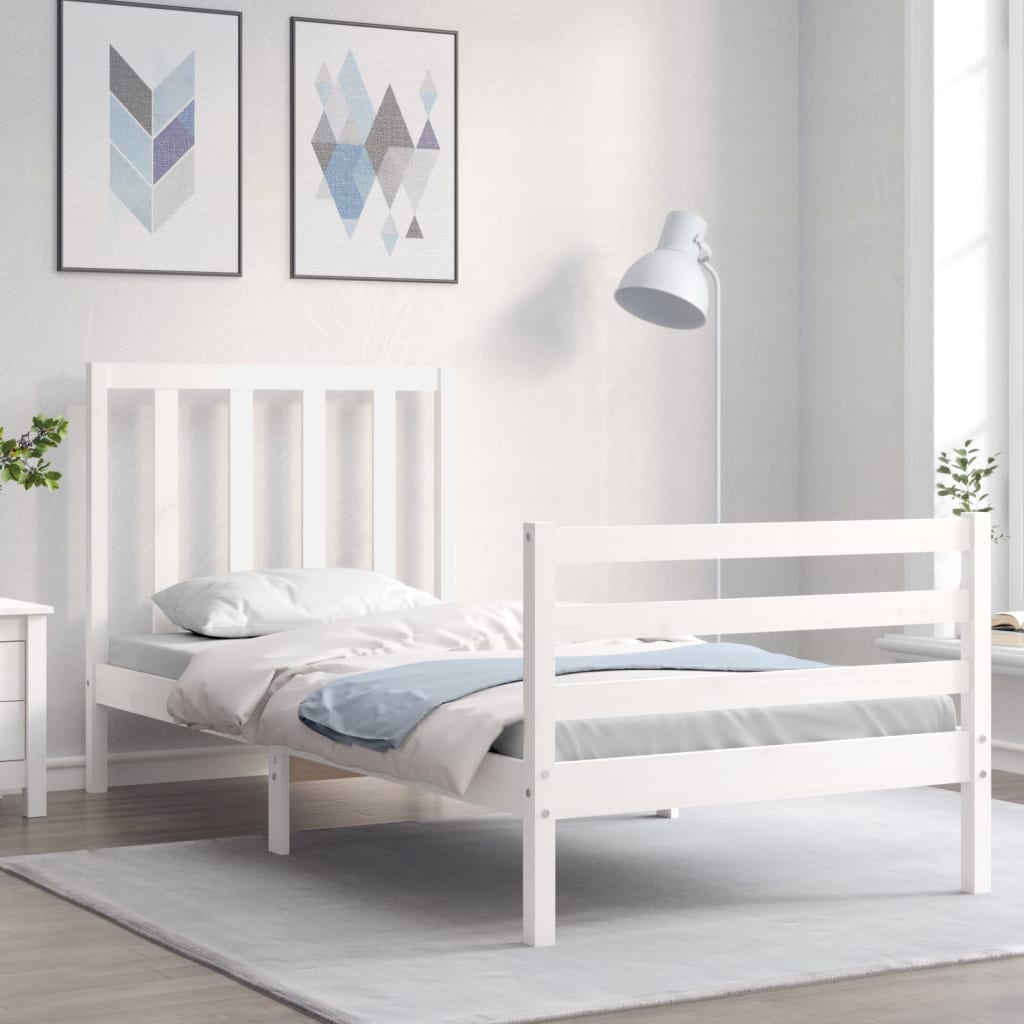 Bedframe met hoofdbord massief hout wit 90x200 cm Bedden & bedframes | Creëer jouw Trendy Thuis | Gratis bezorgd & Retour | Trendy.nl