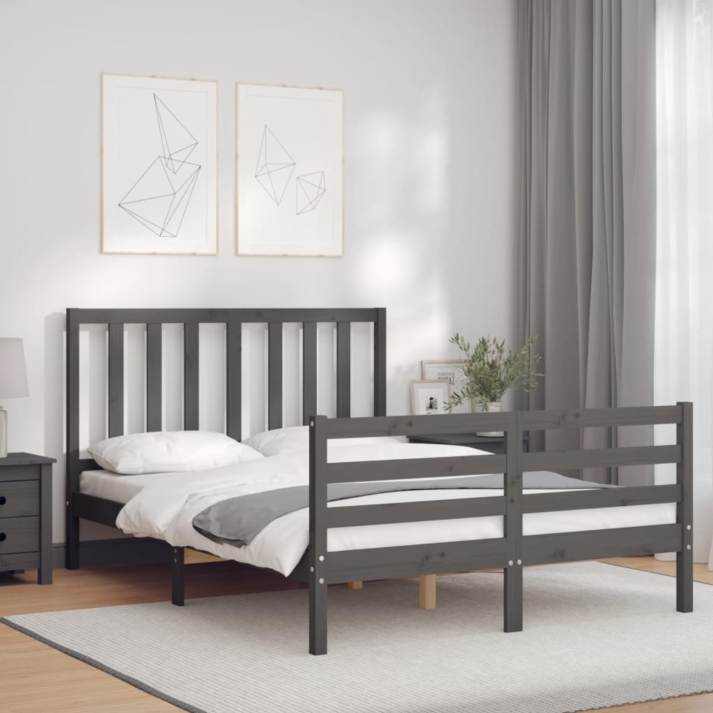 Bedframe met hoofdbord massief hout grijs Bedden & bedframes | Creëer jouw Trendy Thuis | Gratis bezorgd & Retour | Trendy.nl