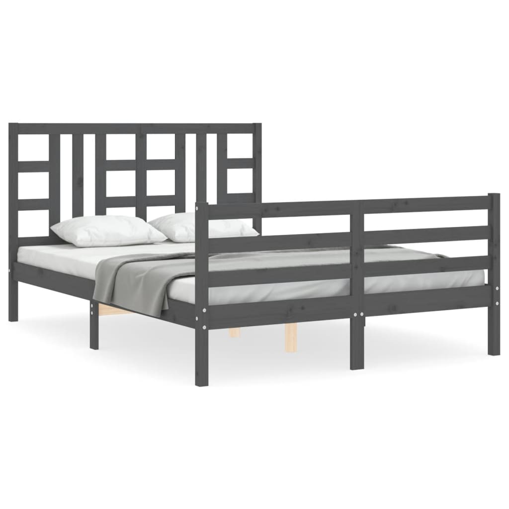 Bedframe met hoofdbord massief hout grijs 140x190 cm Bedden & bedframes | Creëer jouw Trendy Thuis | Gratis bezorgd & Retour | Trendy.nl