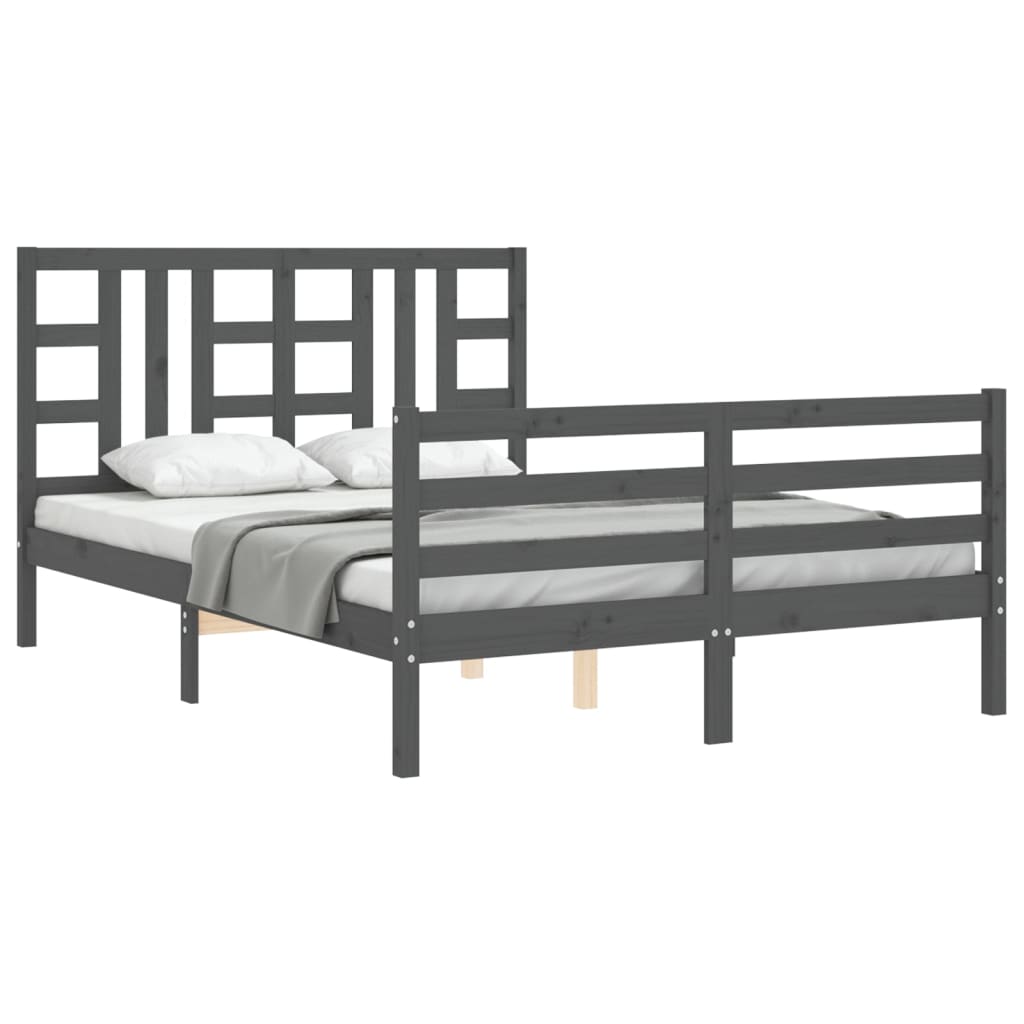 Bedframe met hoofdbord massief hout grijs 140x190 cm Bedden & bedframes | Creëer jouw Trendy Thuis | Gratis bezorgd & Retour | Trendy.nl