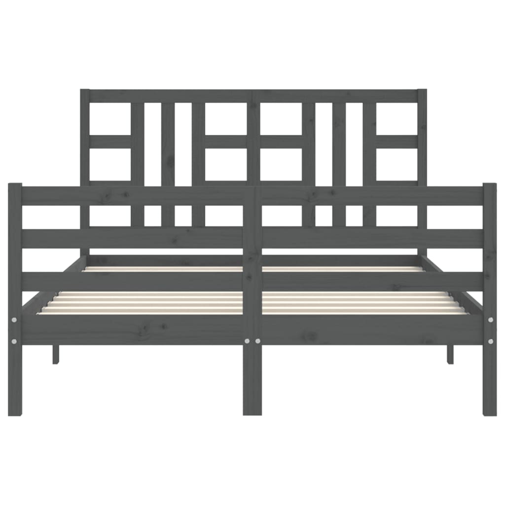 Bedframe met hoofdbord massief hout grijs 140x190 cm Bedden & bedframes | Creëer jouw Trendy Thuis | Gratis bezorgd & Retour | Trendy.nl