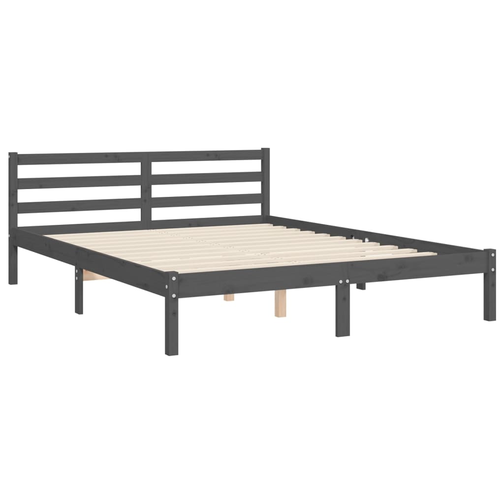 Bedframe met hoofdbord massief hout grijs 140x190 cm Bedden & bedframes | Creëer jouw Trendy Thuis | Gratis bezorgd & Retour | Trendy.nl