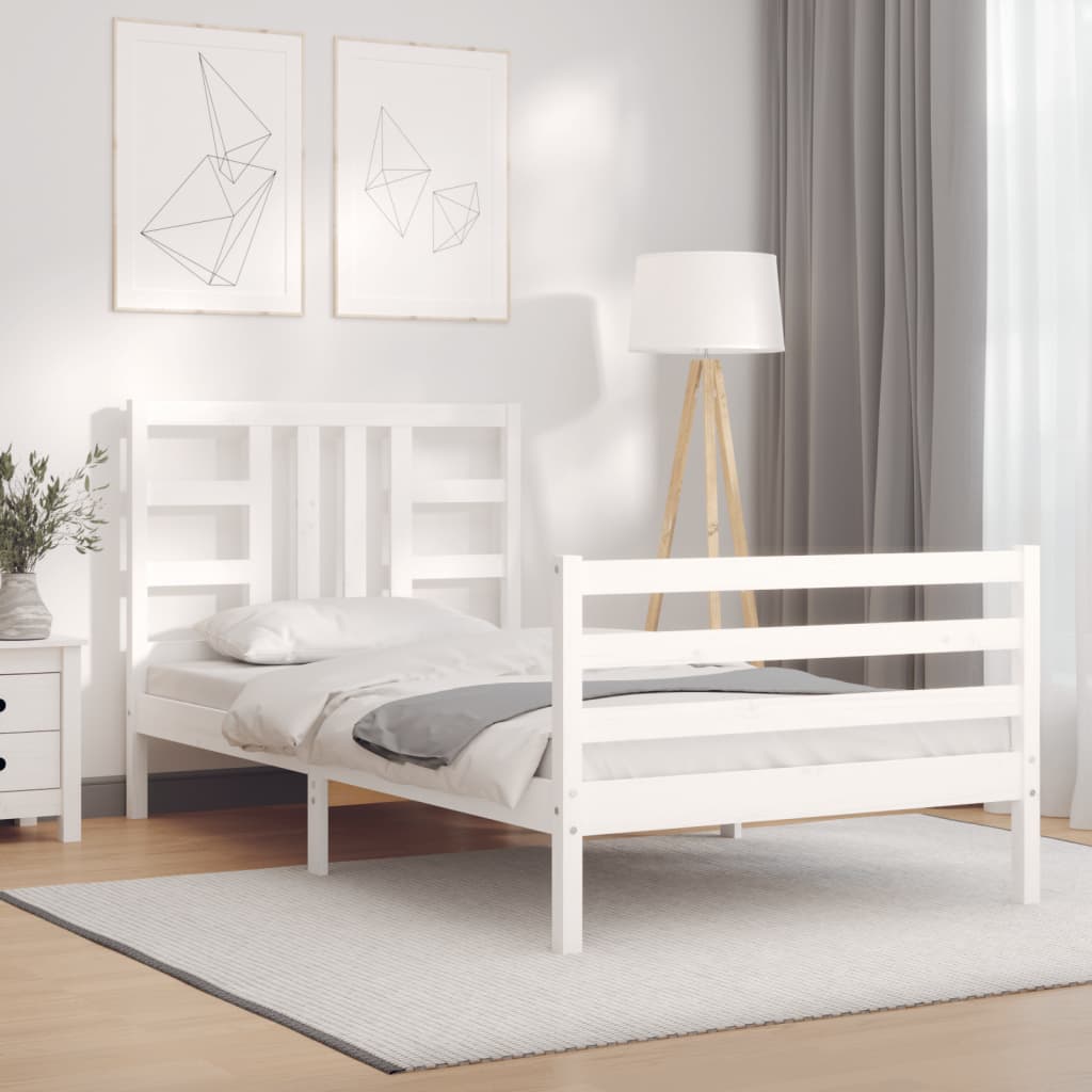 Bedframe met hoofdbord massief hout wit 90x200 cm Bedden & bedframes | Creëer jouw Trendy Thuis | Gratis bezorgd & Retour | Trendy.nl