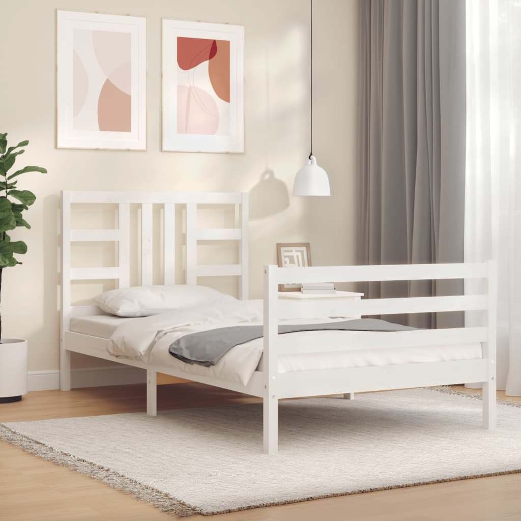 Bedframe met hoofdbord massief hout wit 90x200 cm Bedden & bedframes | Creëer jouw Trendy Thuis | Gratis bezorgd & Retour | Trendy.nl