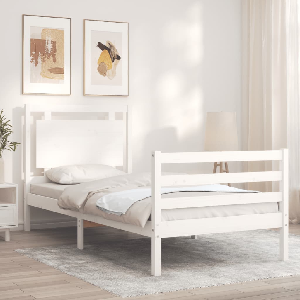 Bedframe met hoofdbord massief hout wit Bedden & bedframes | Creëer jouw Trendy Thuis | Gratis bezorgd & Retour | Trendy.nl