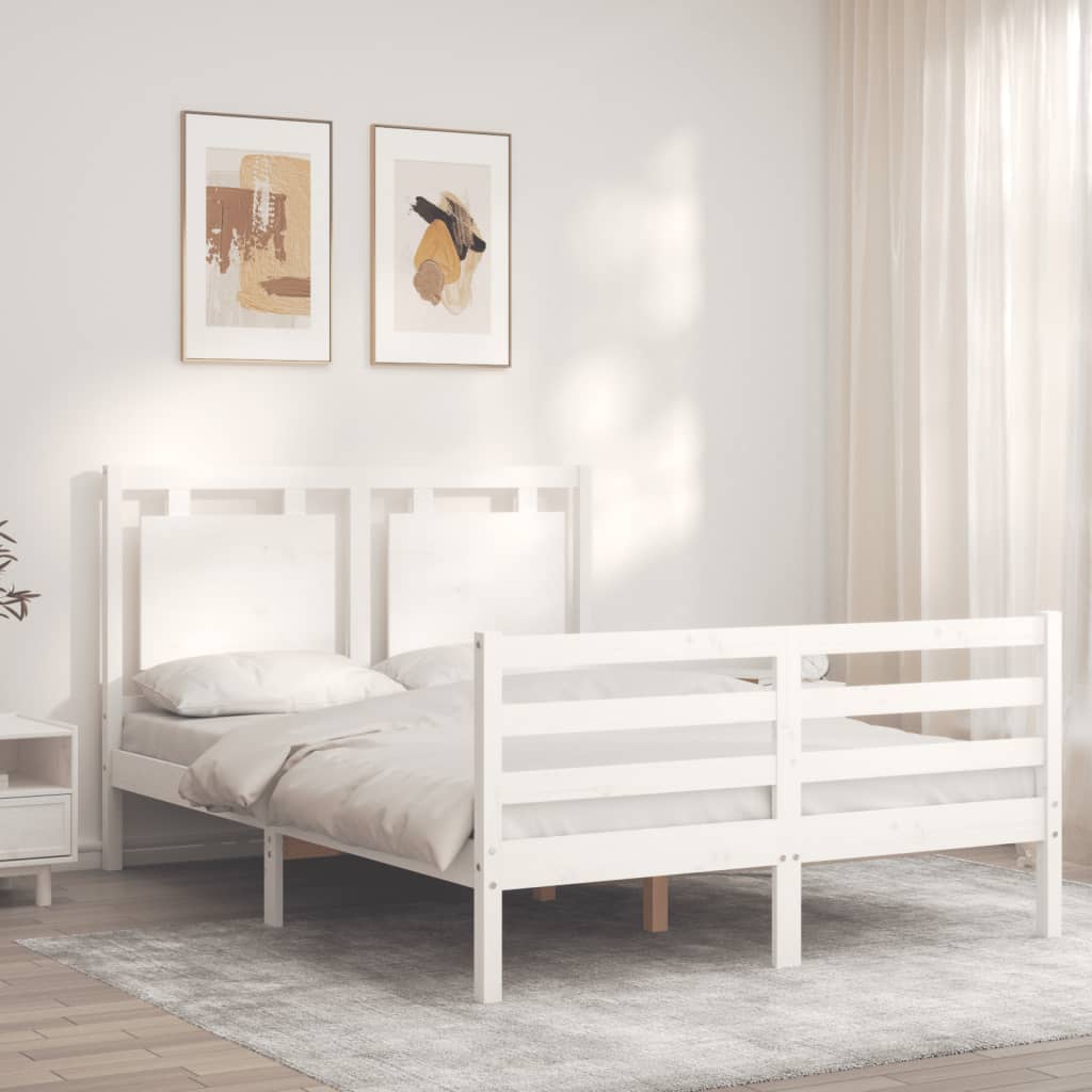 Bedframe met hoofdbord massief hout wit 140x190 cm Bedden & bedframes | Creëer jouw Trendy Thuis | Gratis bezorgd & Retour | Trendy.nl