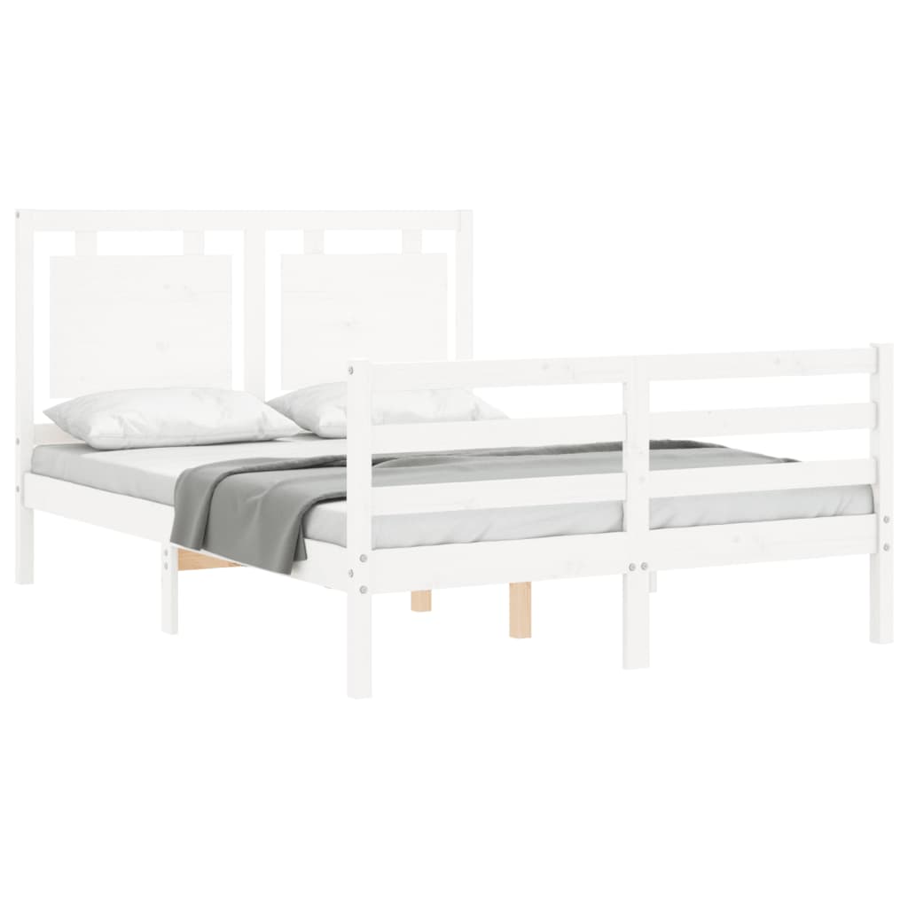 Bedframe met hoofdbord massief hout wit 140x190 cm Bedden & bedframes | Creëer jouw Trendy Thuis | Gratis bezorgd & Retour | Trendy.nl