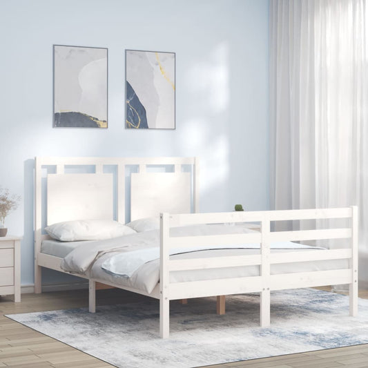 Bedframe met hoofdbord massief hout wit 140x190 cm Bedden & bedframes | Creëer jouw Trendy Thuis | Gratis bezorgd & Retour | Trendy.nl