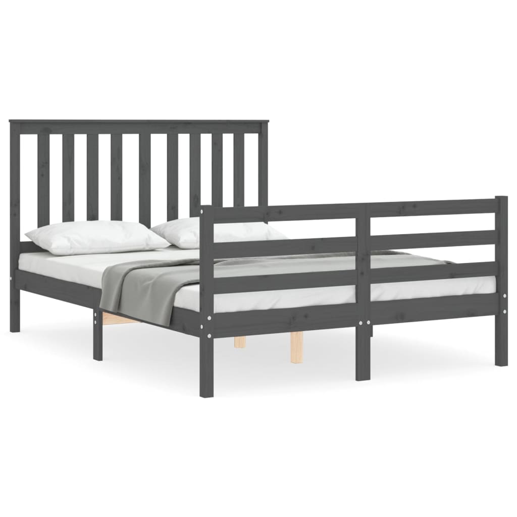 Bedframe met hoofdbord massief hout grijs 140x190 cm Bedden & bedframes | Creëer jouw Trendy Thuis | Gratis bezorgd & Retour | Trendy.nl