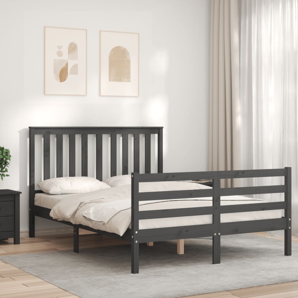 Bedframe met hoofdbord massief hout grijs 140x190 cm Bedden & bedframes | Creëer jouw Trendy Thuis | Gratis bezorgd & Retour | Trendy.nl